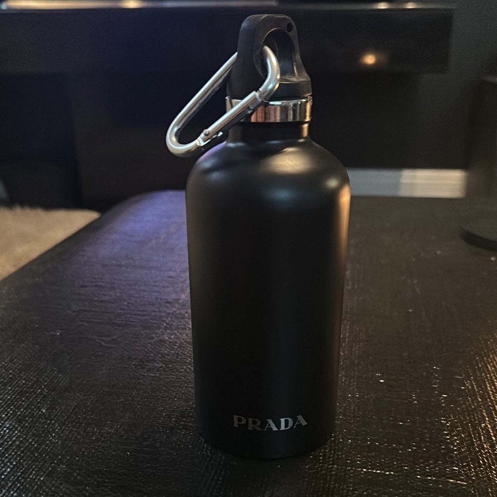 Prada Black Water Bottle with Silver Accent